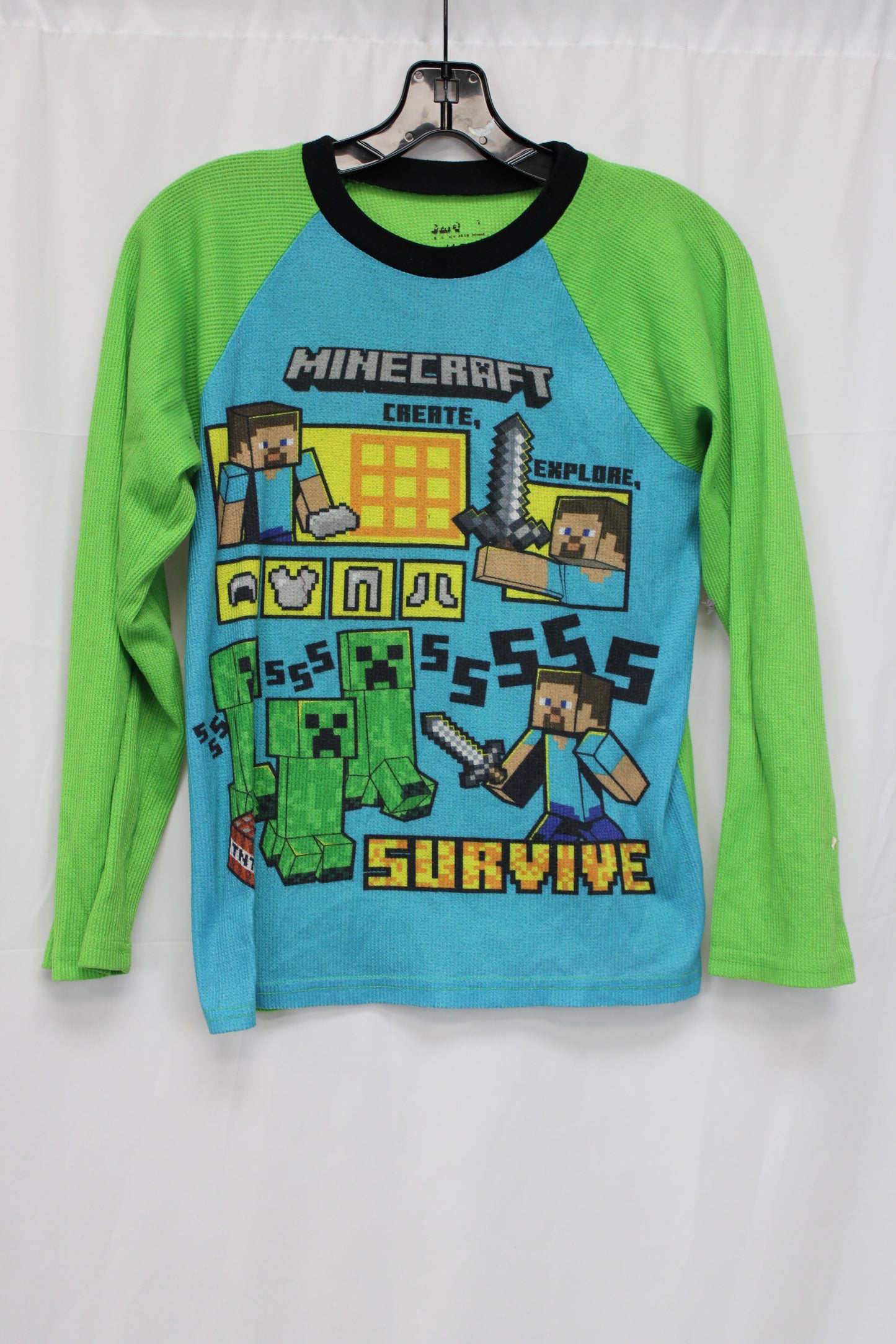 Minecraft Survive Long Sleeve Pajama Shirt, Green, Boys L