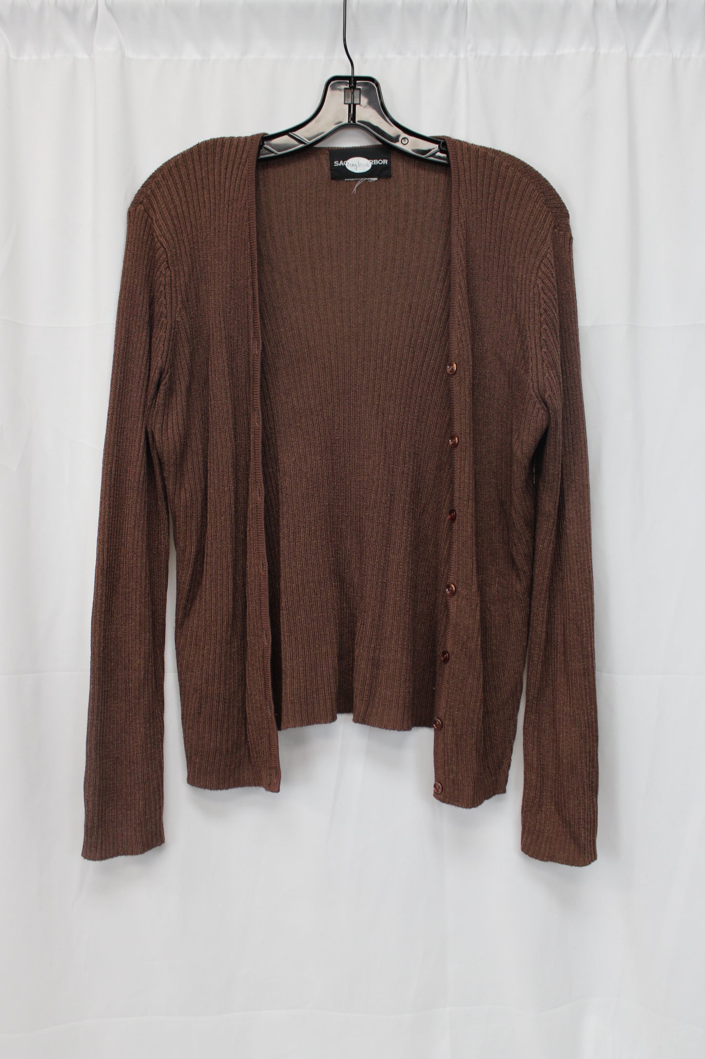 Women’s Long Sleeve Button Down Cardigan, Brown, Women’s M