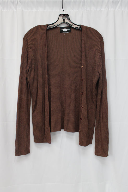 Women’s Long Sleeve Button Down Cardigan, Brown, Women’s M