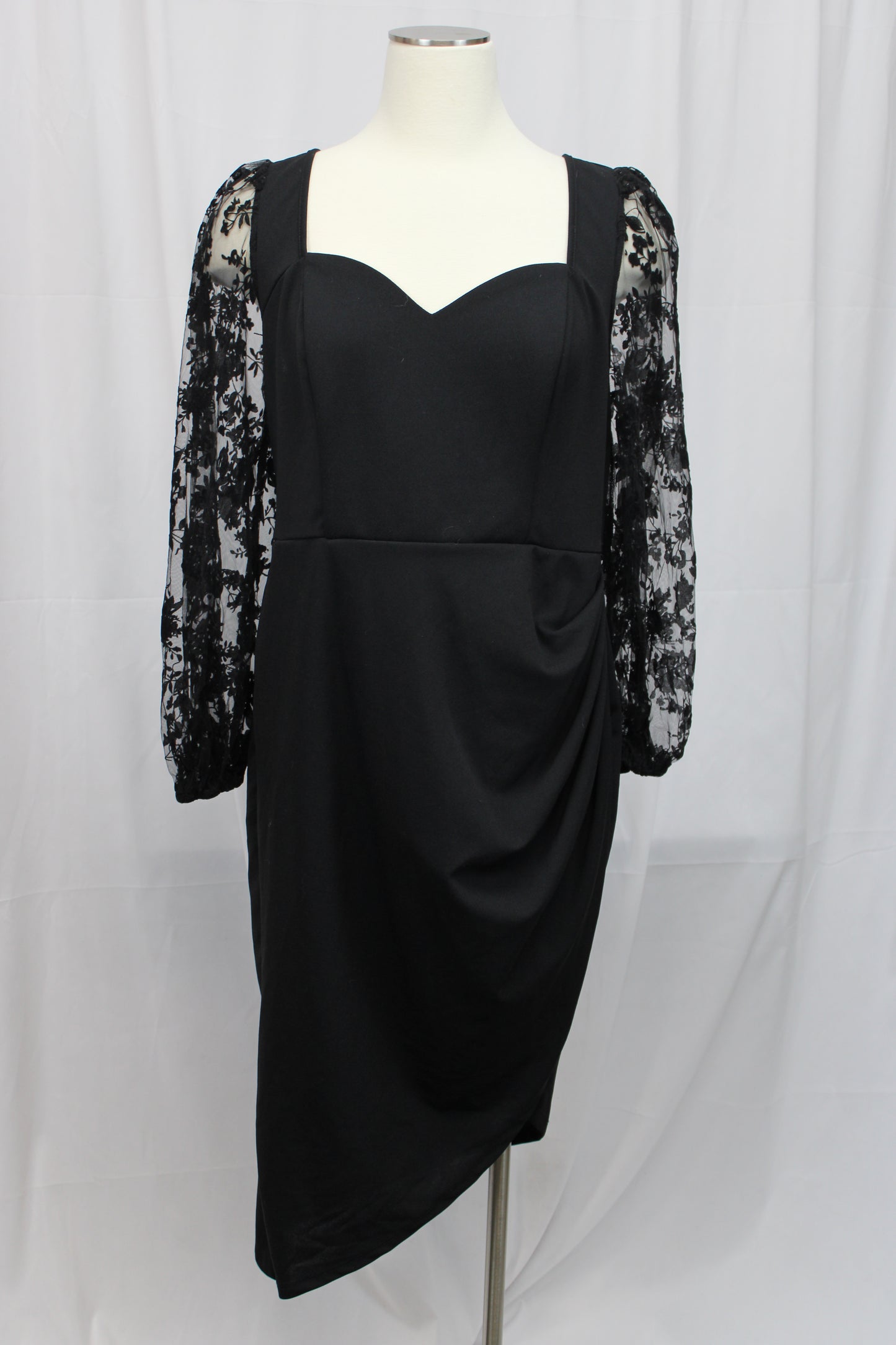 SHIEN Curve Floral Long Sleeve Cocktail Dress, Black, Women’s XXL