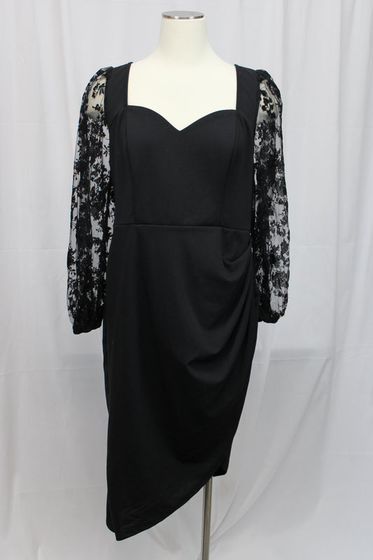 SHIEN Curve Floral Long Sleeve Cocktail Dress, Black, Women’s XXL