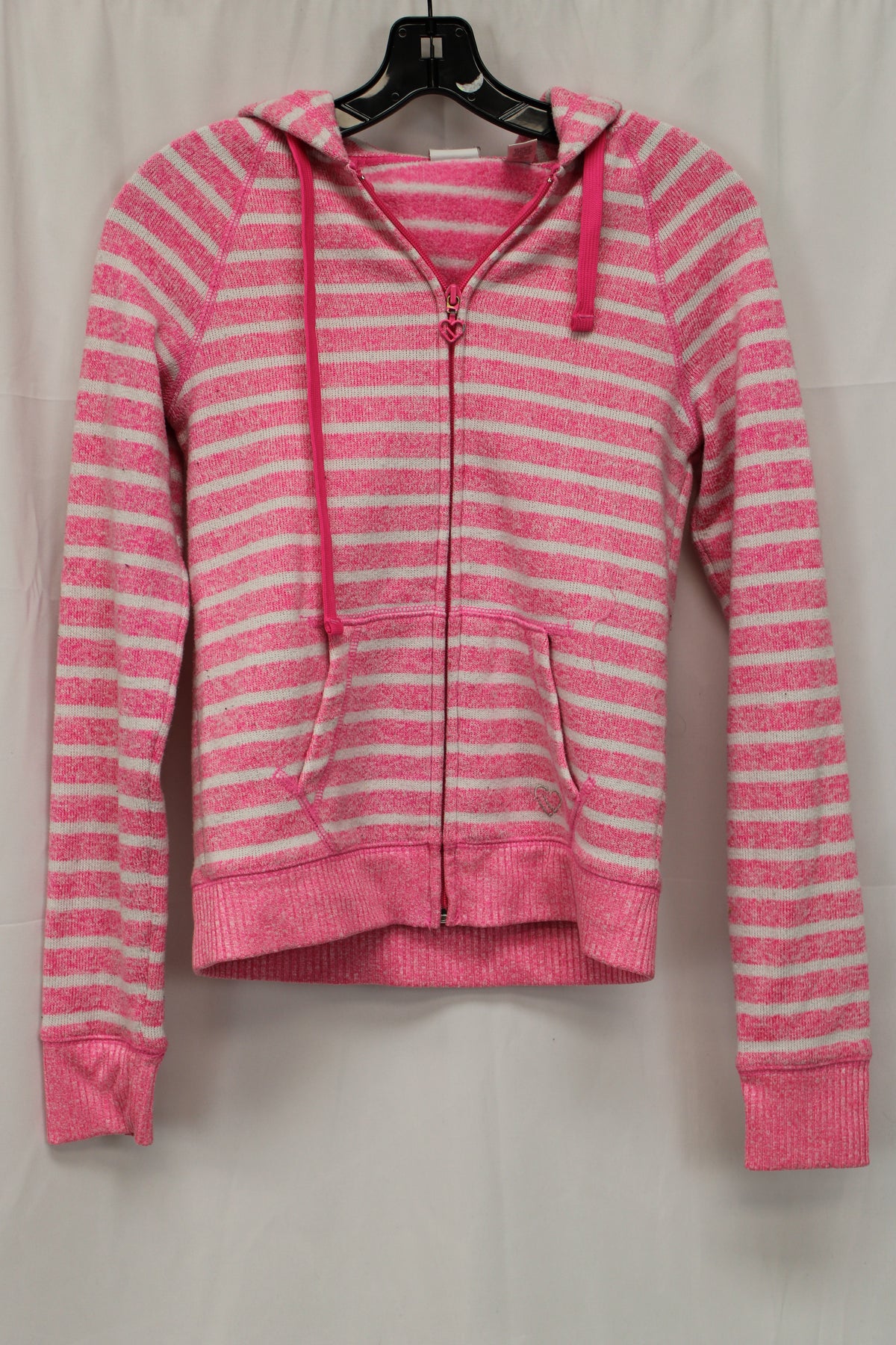 Live Love Dream Striped Long Sleeve Zip-up Jacket, Pink/White, Women’s S