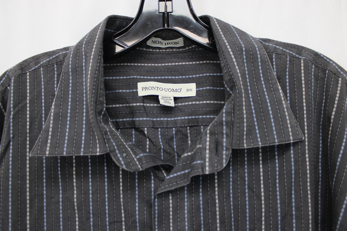 Pronto-Uomo Striped Button Up Shirt, Gray, Men’s XXL
