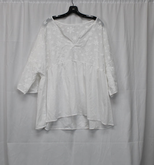 SHIEN Quarter Length Sleeve Flowy Blouse, White, Women’s XXXXL
