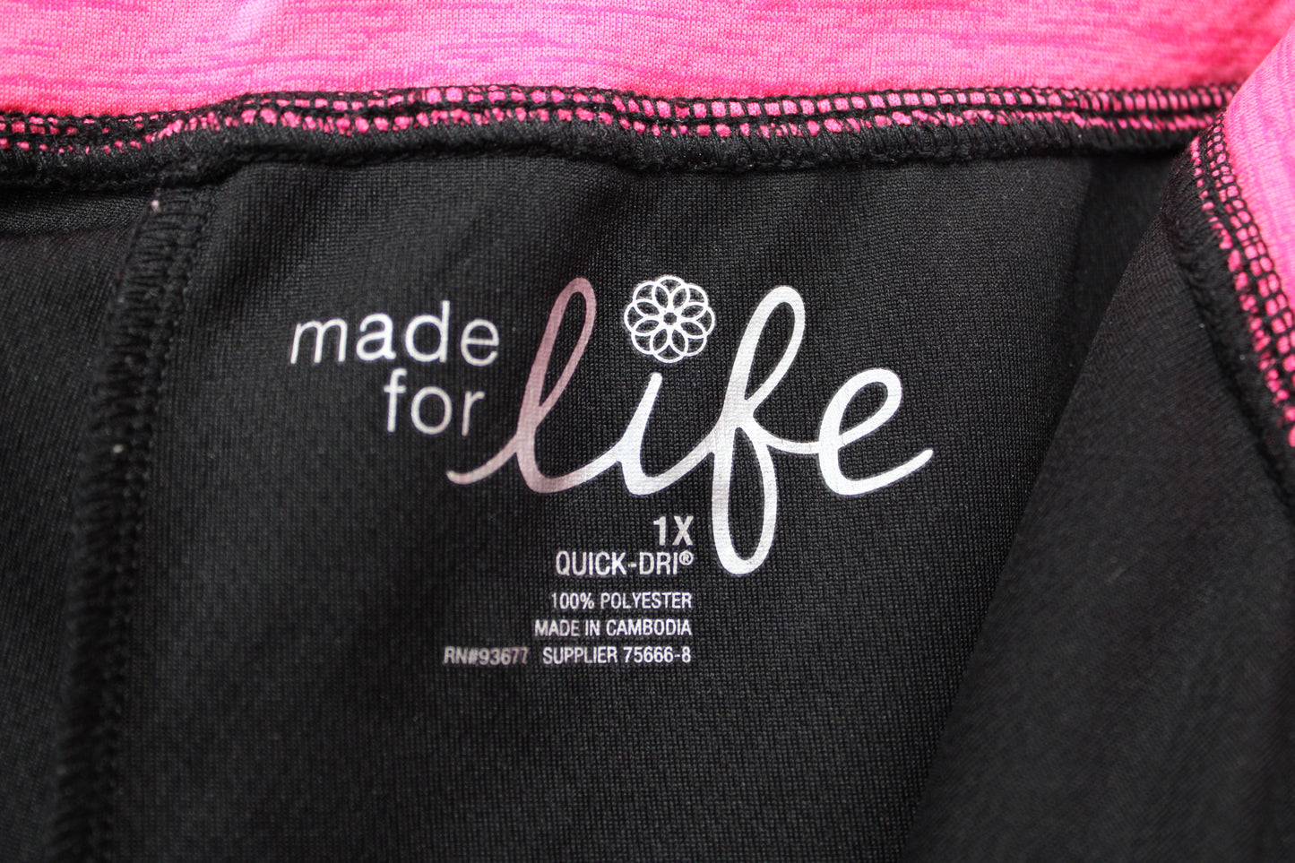 Made for Life Athletic Capri Leggings, Black/Pink, Women’s XL