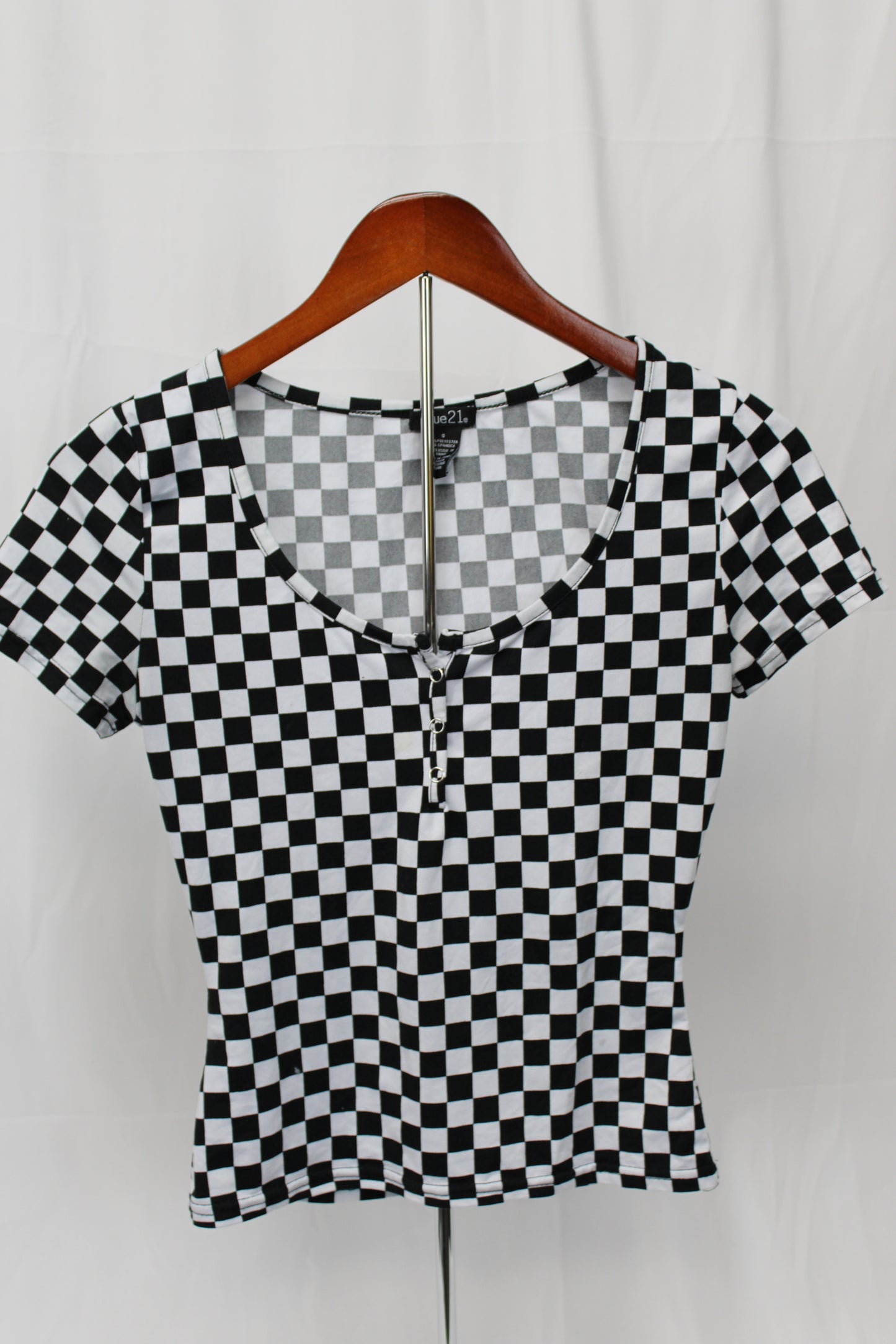 Rue21 Checkered Top, Black/White, Women’s S