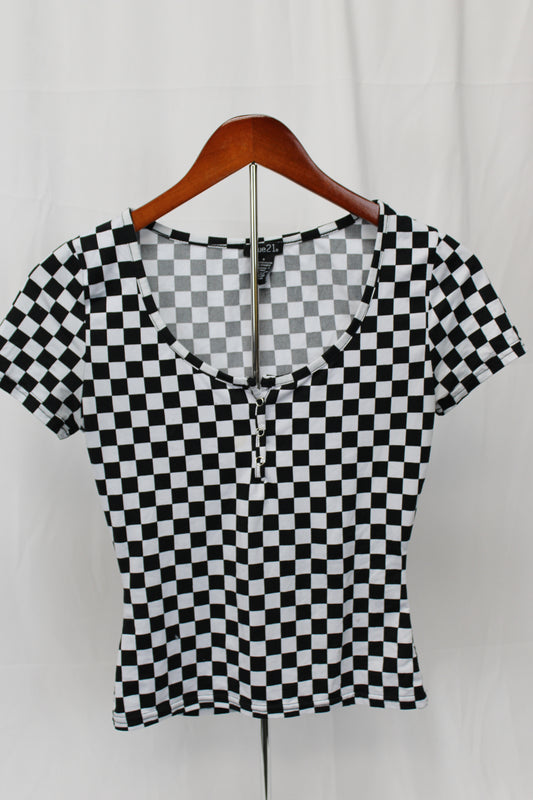 Rue21 Checkered Top, Black/White, Women’s S
