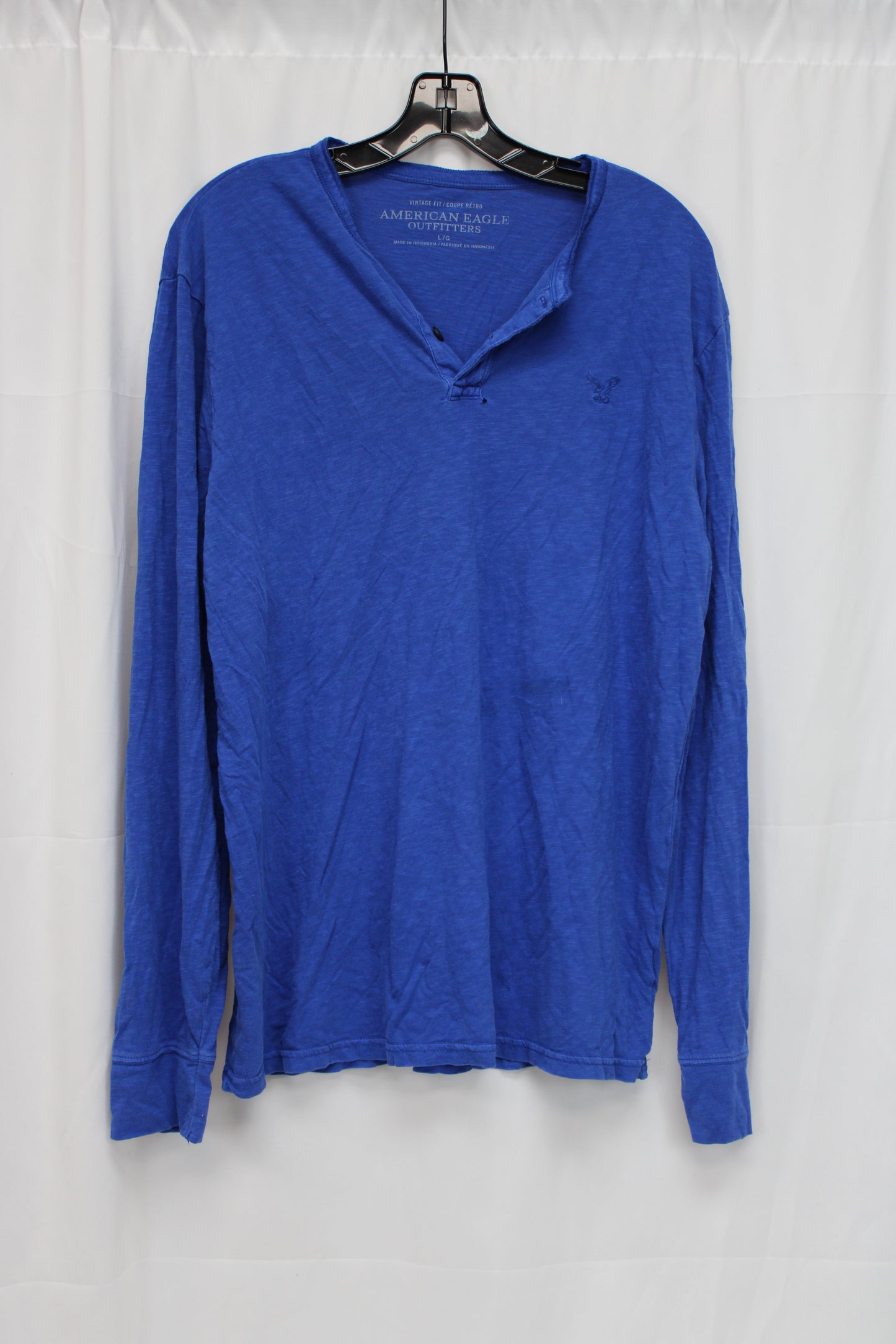 American Eagle Outfitters Long Sleeve Collared Shirt, Blue, Men’s L