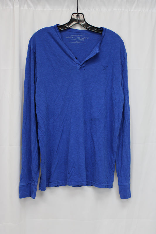 American Eagle Outfitters Long Sleeve Collared Shirt, Blue, Men’s L
