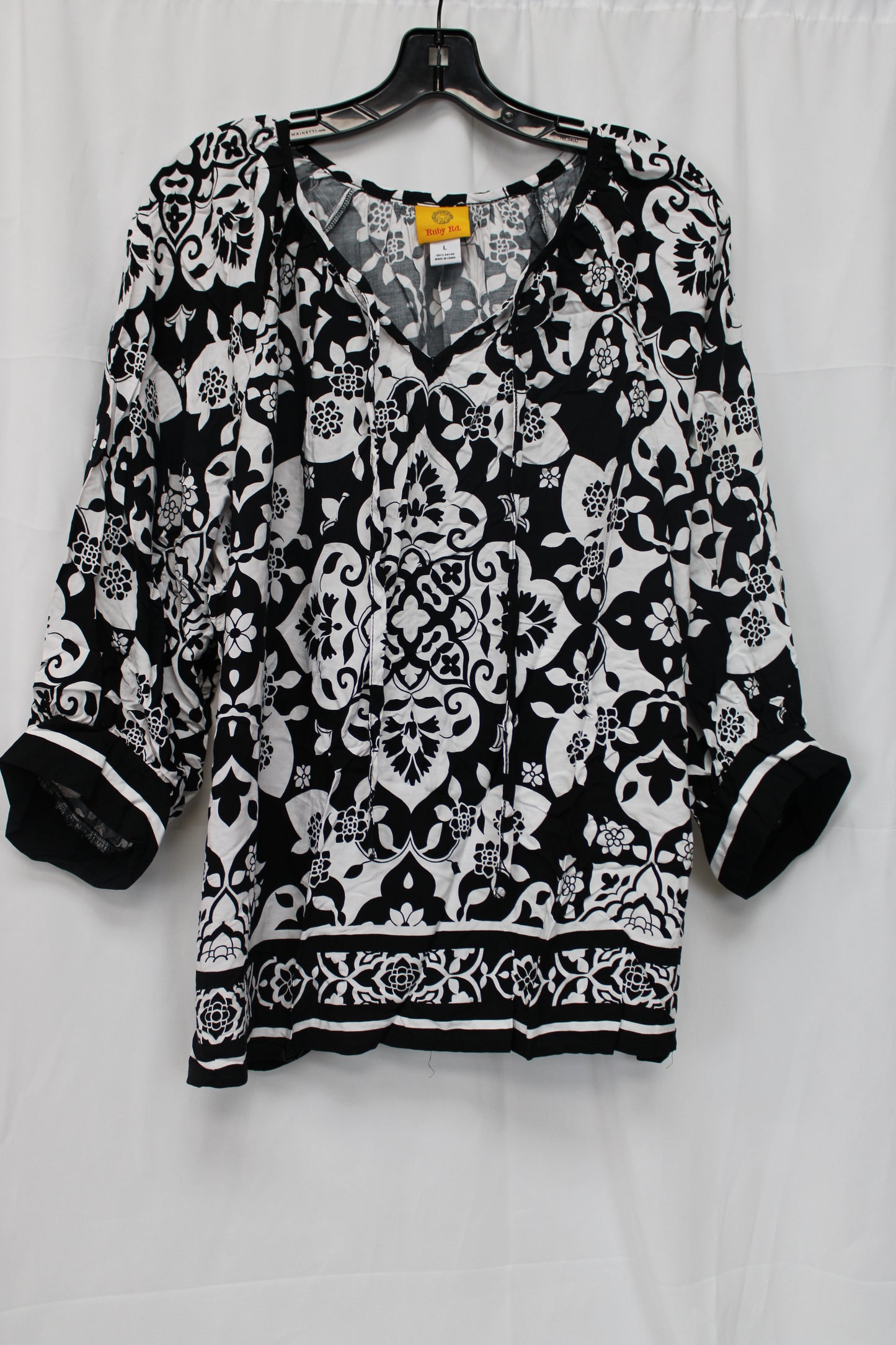 Ruby Rd. Patterned Blouse, Black/White, Women’s L