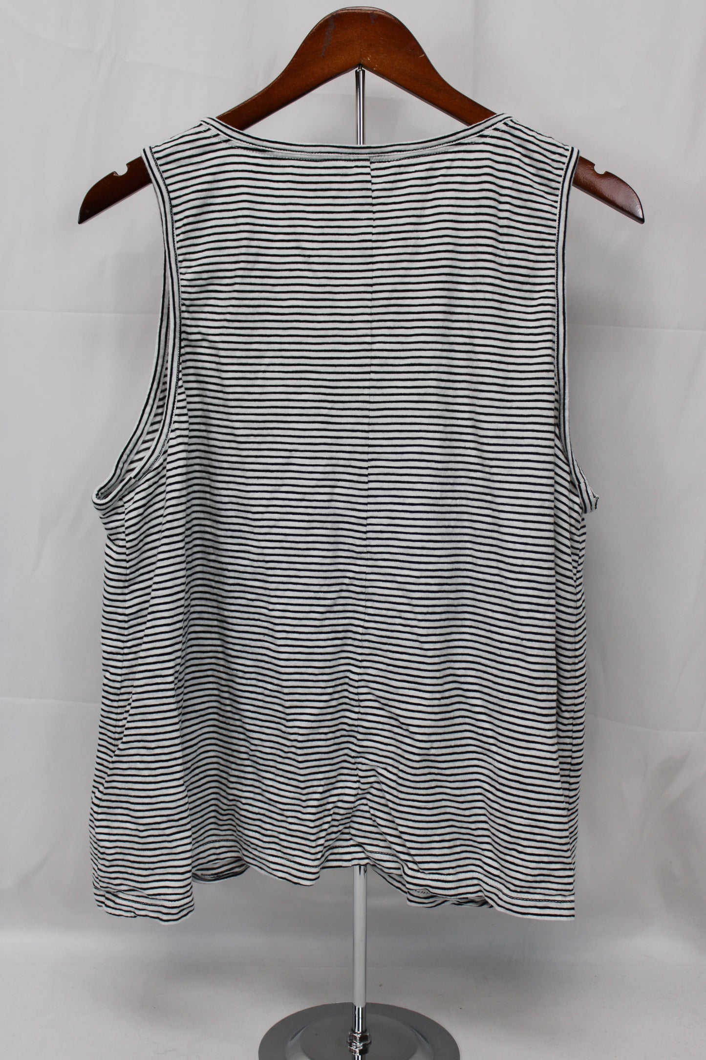 Land’s End Button Up Striped Tank Top, Black/White, Women’s XL