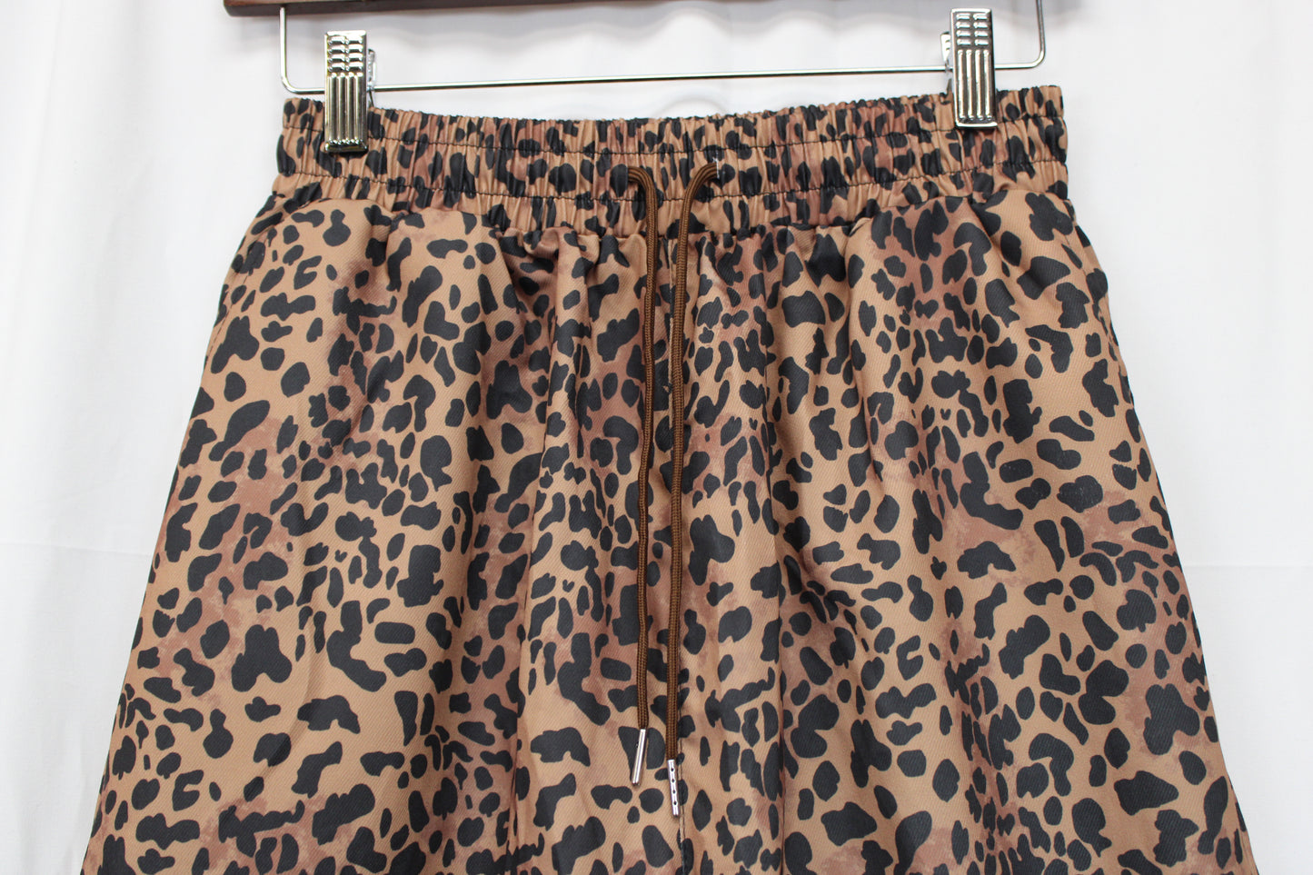 Women’s Leopard Print Wide Leg Drawstring Pants, Brown, Women’s XL