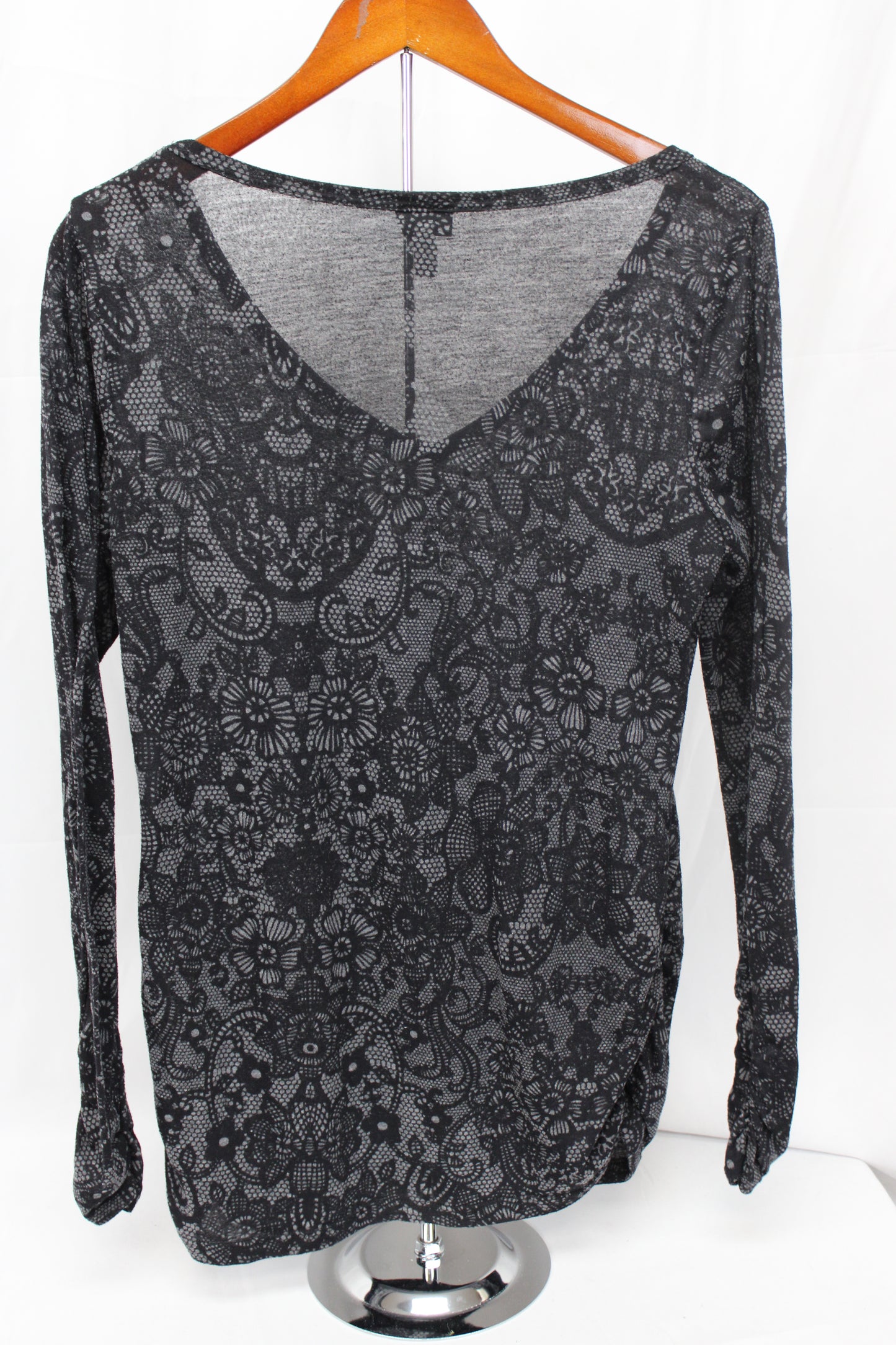 Vanity Long Sleeve Sheer Patterned Shirt, Black, Women’s XL