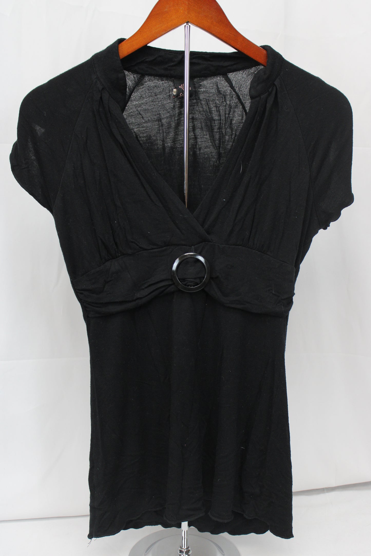 V1 Couture Short Sleeve Blouse, Black, Women’s M