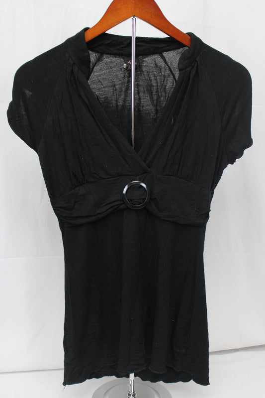 V1 Couture Short Sleeve Blouse, Black, Women’s M