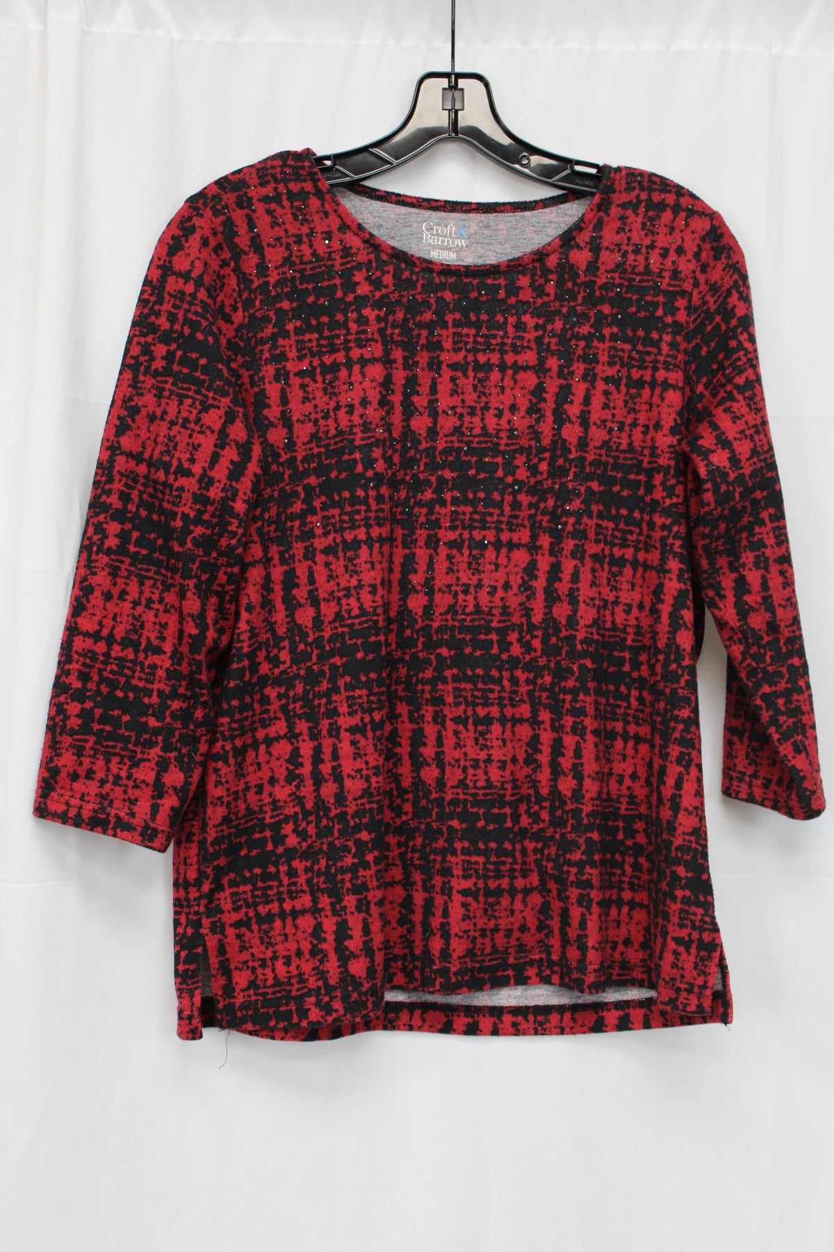 Croft & Barrow Patterned Quarter Length Shirt, Red, Women’s M