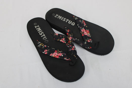 ZMISTUO Black Floral Flip Flops, Women’s 10.5