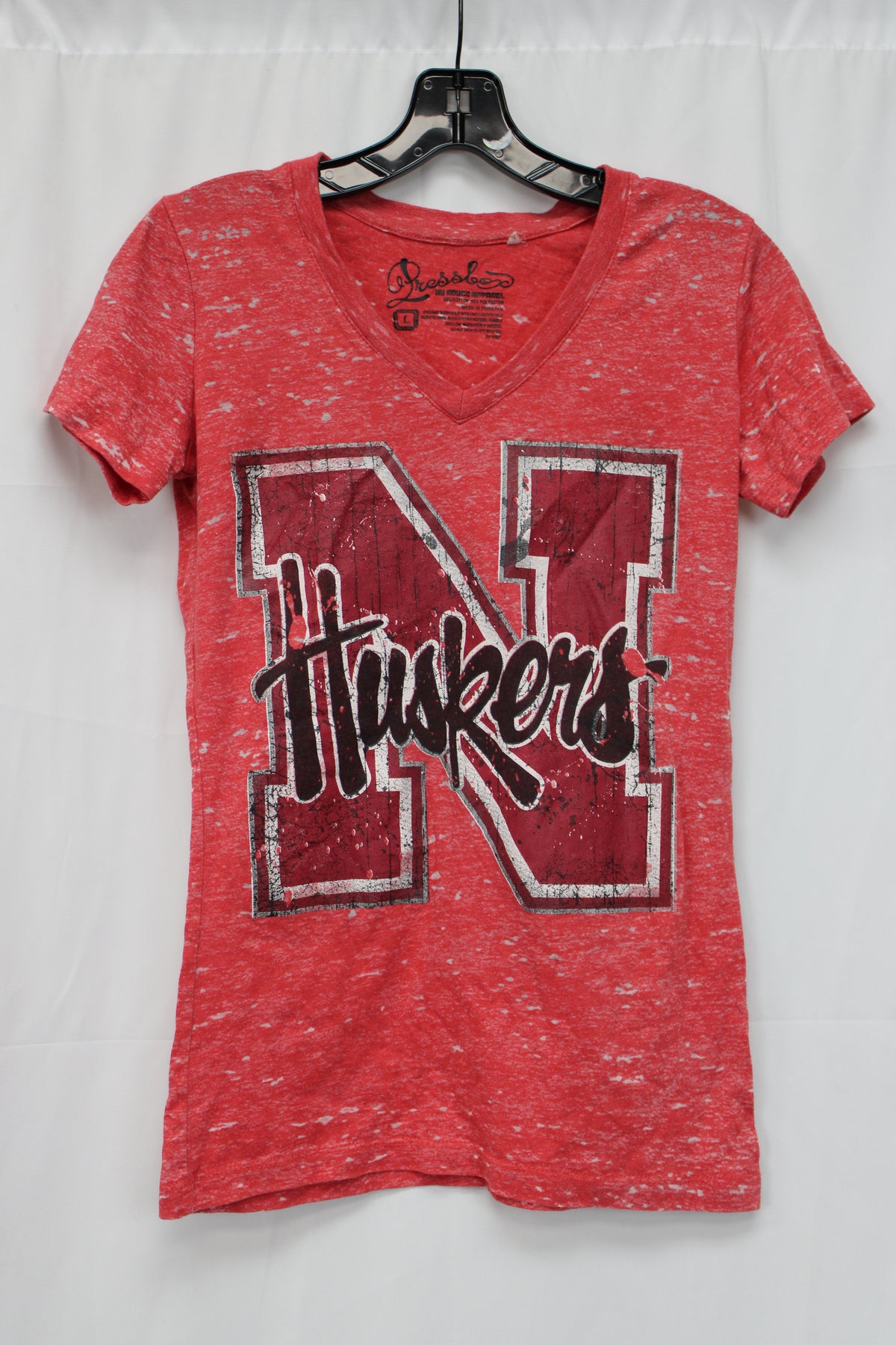 Press logo Nebraska Huskers Short Sleeve T-Shirt, Red, Women’s L