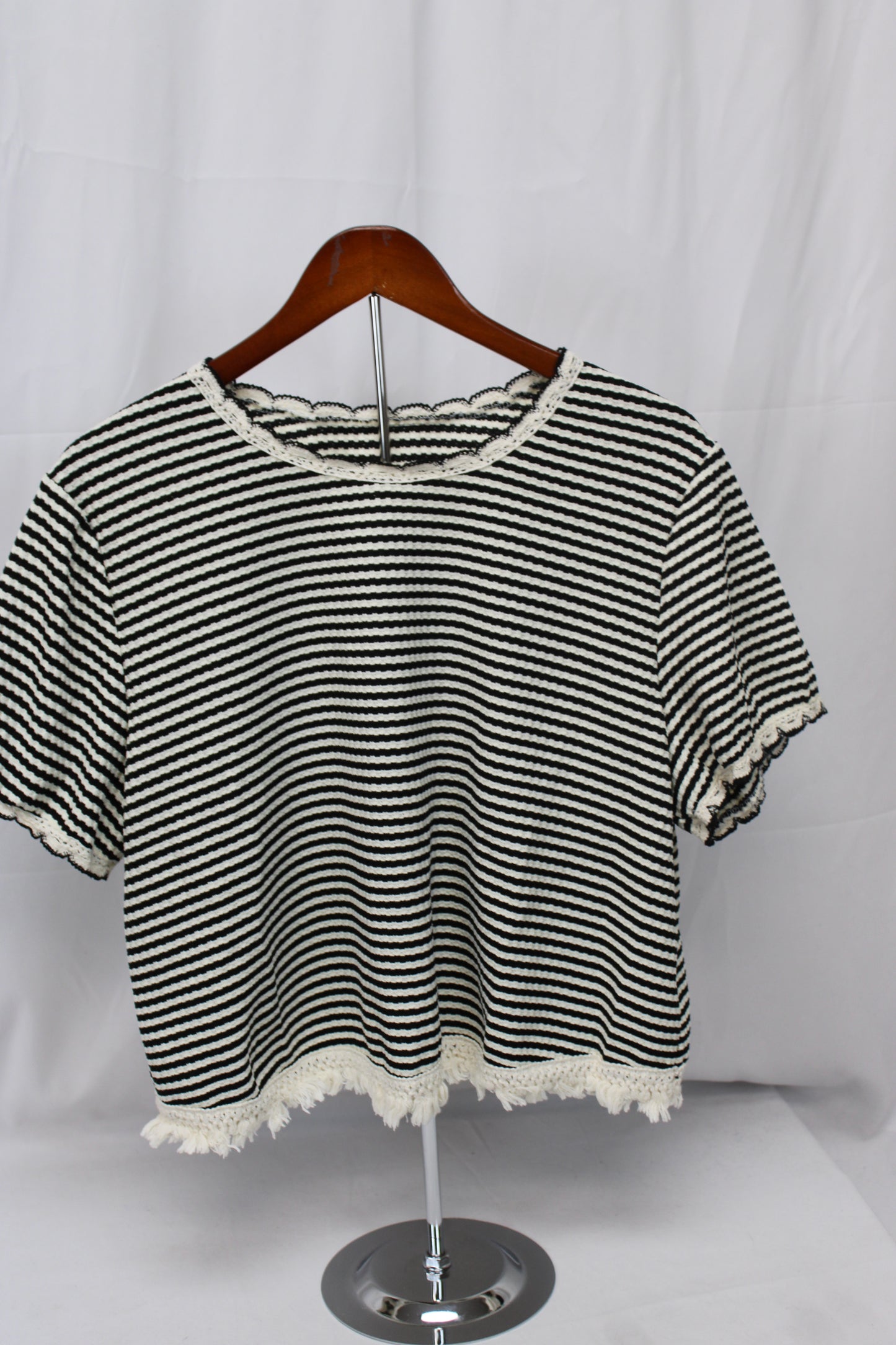 SHIEN Short Sleeve Striped Cropped Top, Black/White, Women’s XL