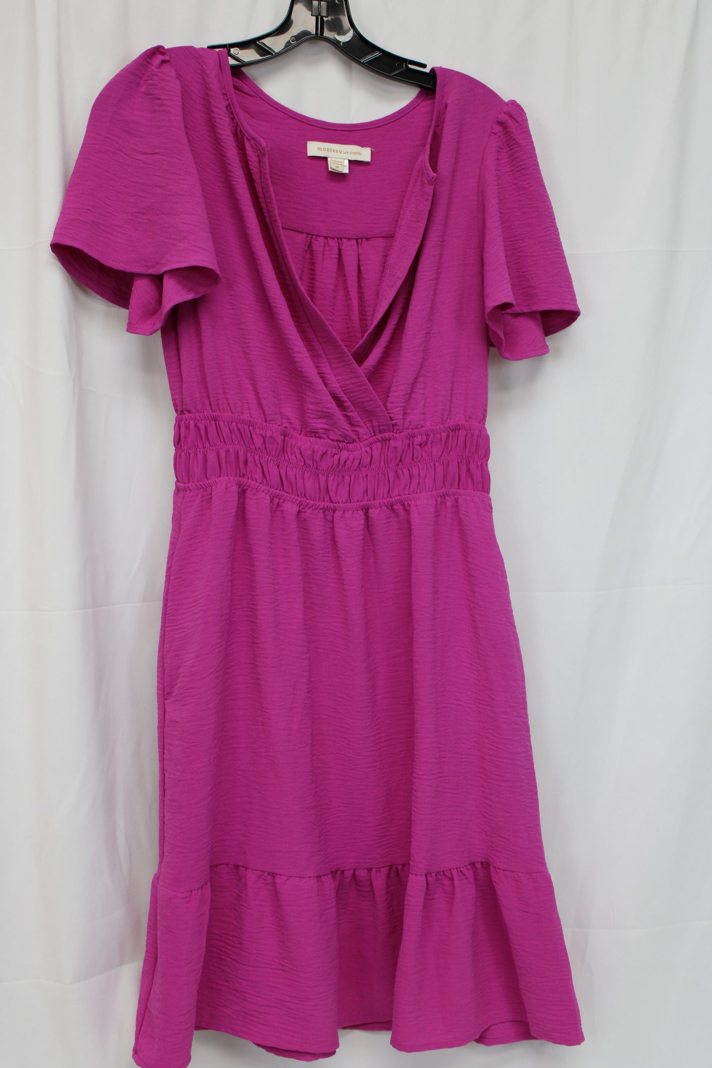 Monteau Short Sleeve Dress with Pockets, Pink, Women’s M