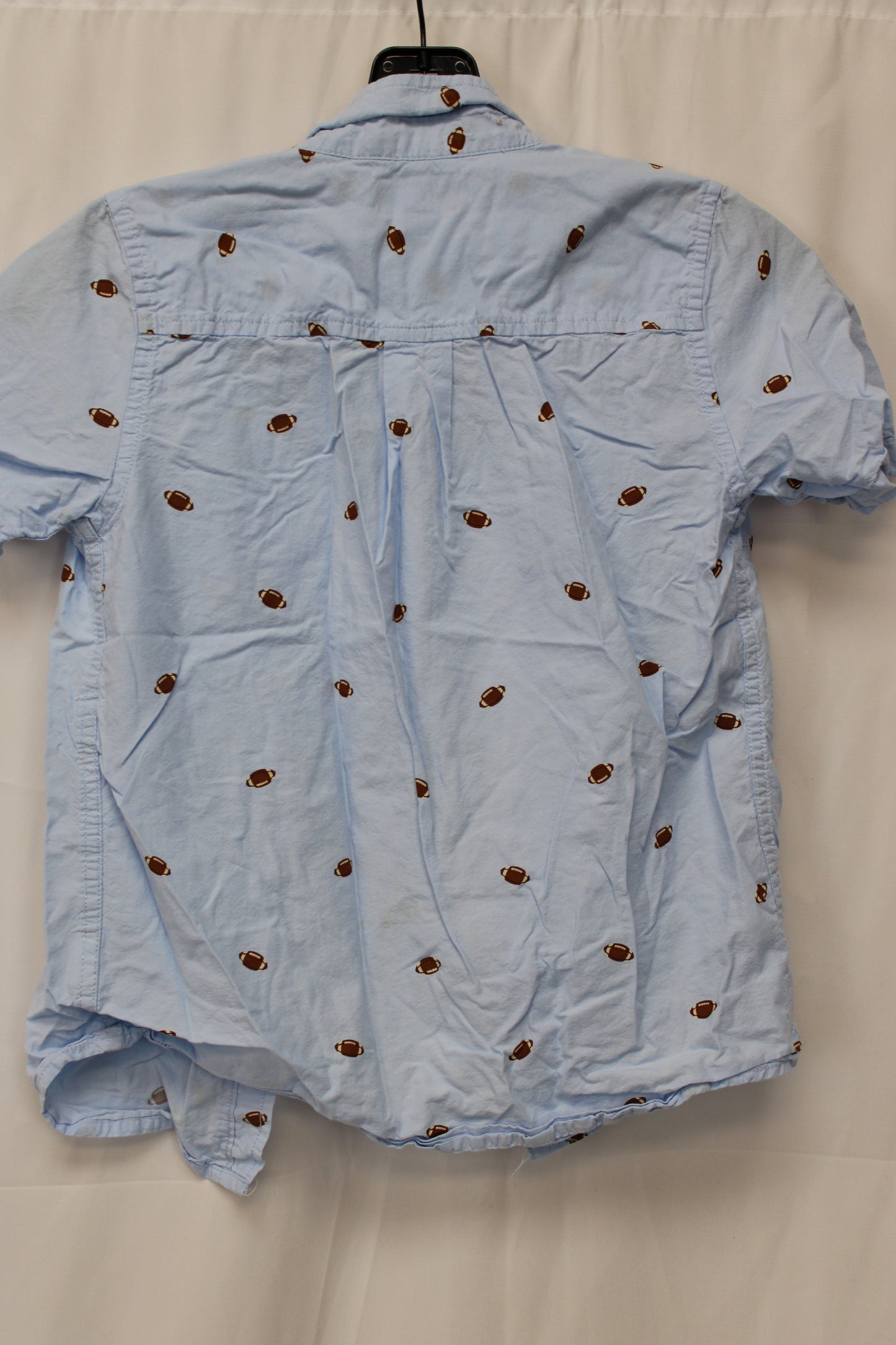 Place Football Print Short Sleeve Button Up, Blue, Youth M (7/8)