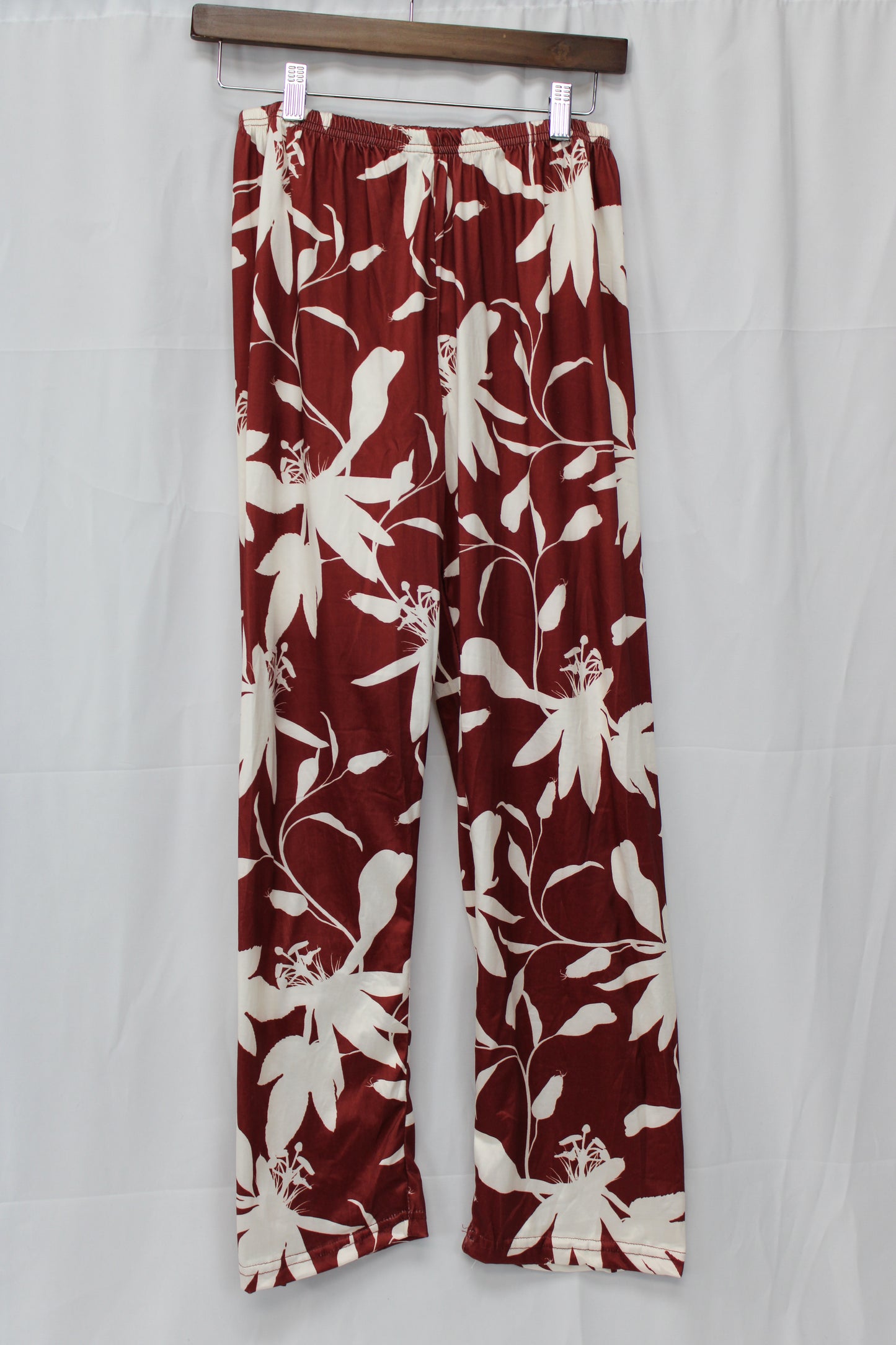 Women’s Floral Wide Leg Pants, Red/White, M