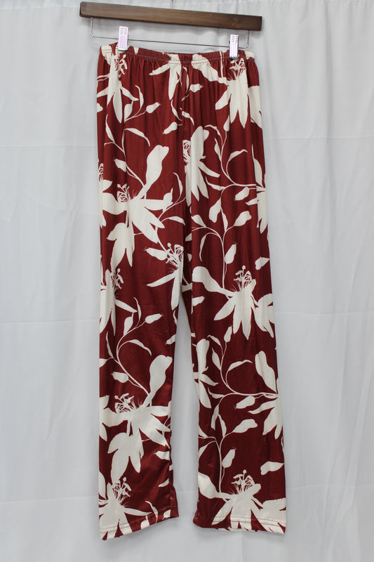 Women’s Floral Wide Leg Pants, Red/White, M