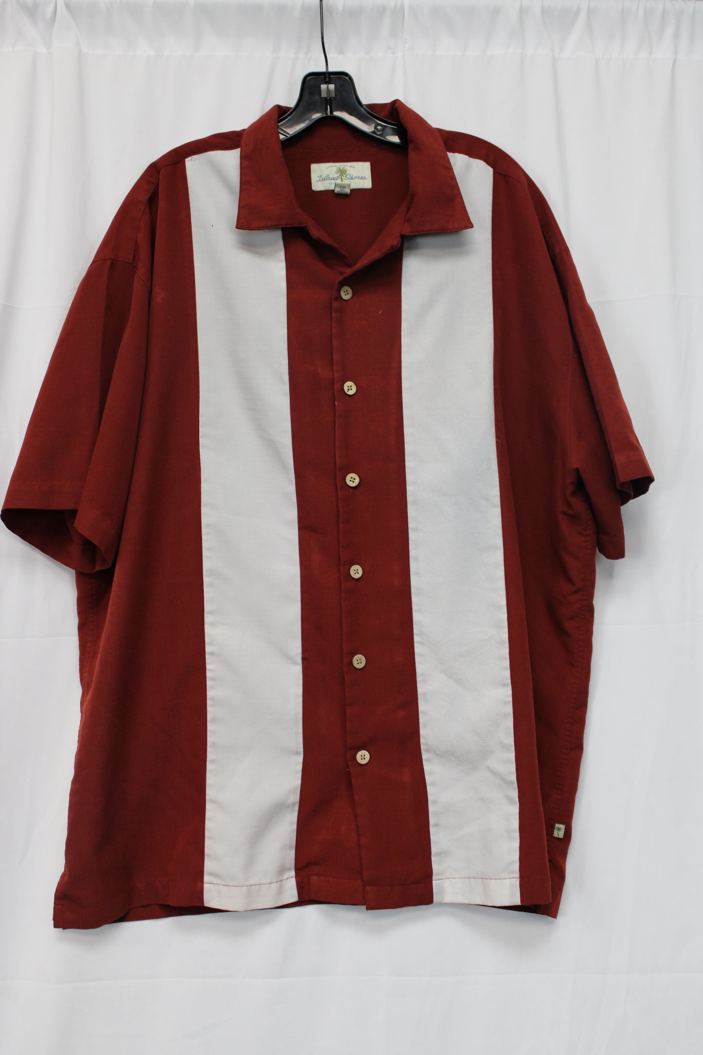 Island Shores Button Up Polo, Red/White, Men’s XXL