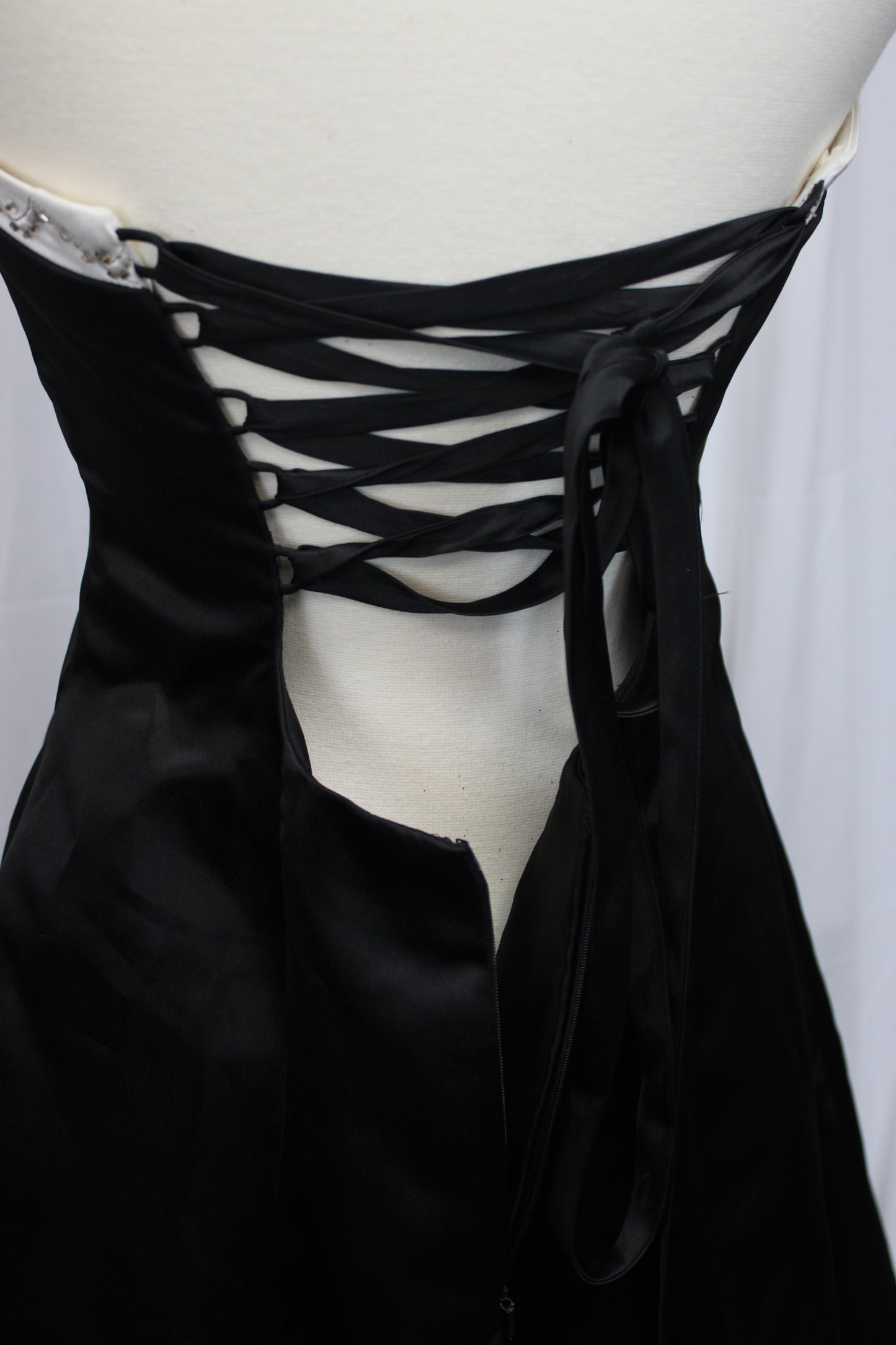 Morgan & Co Strapless Flare Corset Mini Dress, Black/White, Women’s 11/12