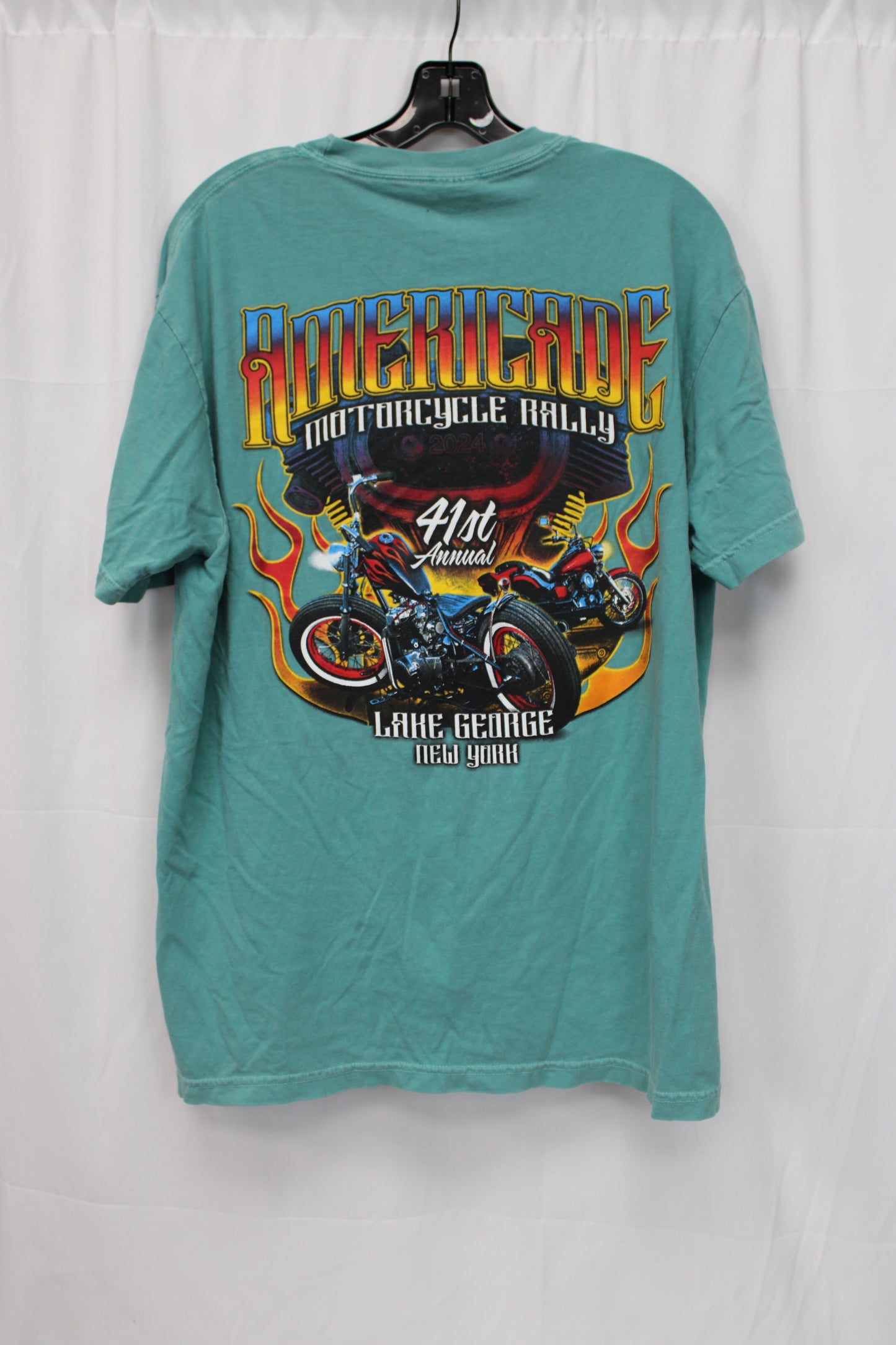 Comfort Colors Motorcycle Rally Short Sleeve T-Shirt, Teal, Men’s L