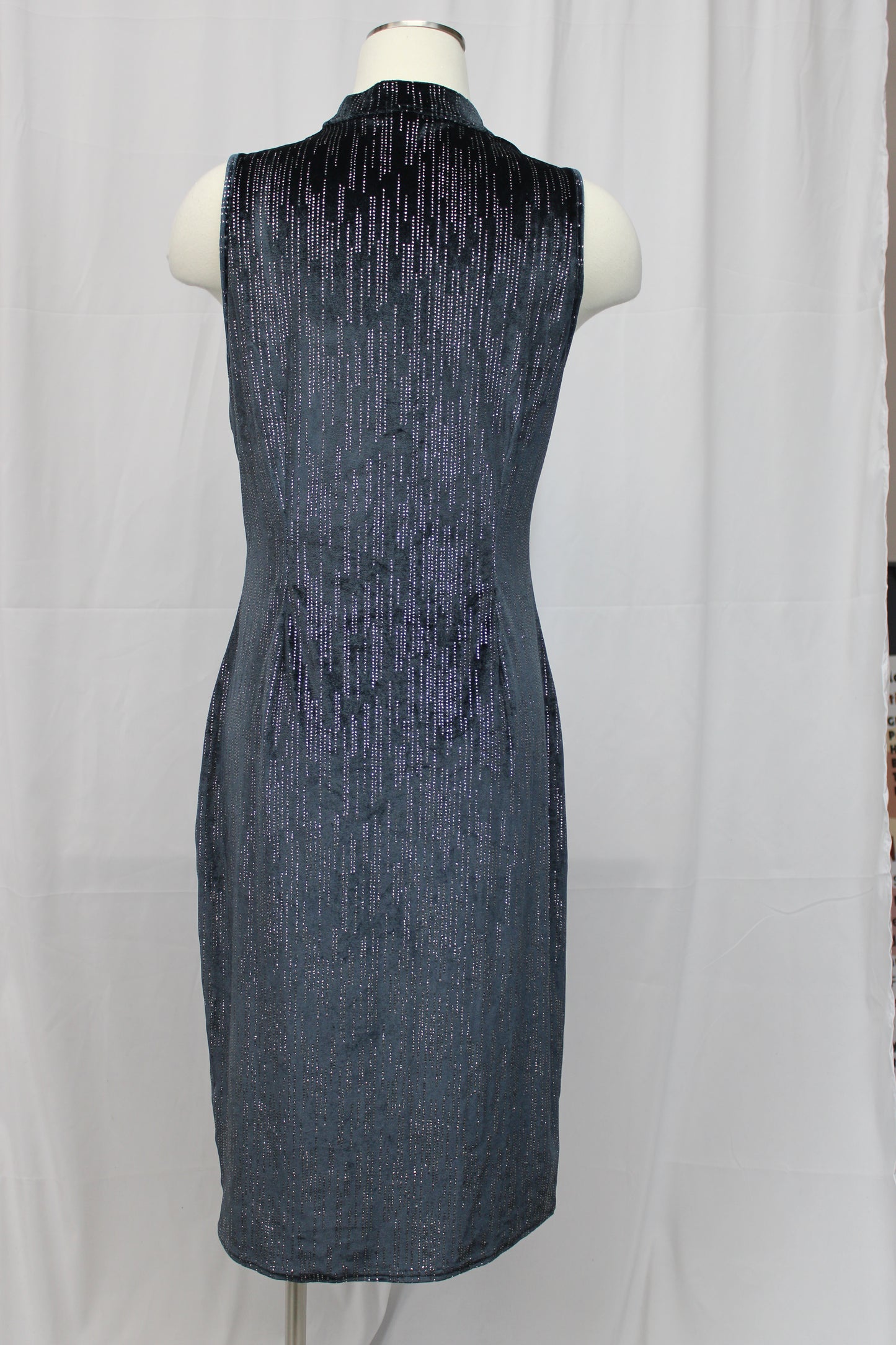 Derek Heart Asymmetrical Metallic Knit Sleeveless High Mock Neck Dress, Blue, Women’s XL