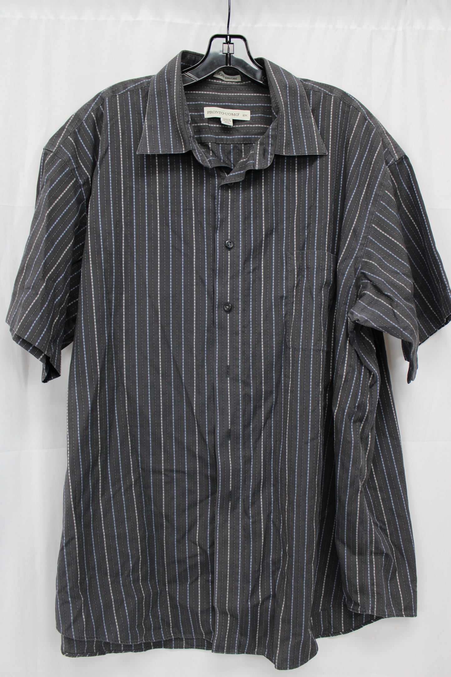 Pronto-Uomo Striped Button Up Shirt, Gray, Men’s XXL