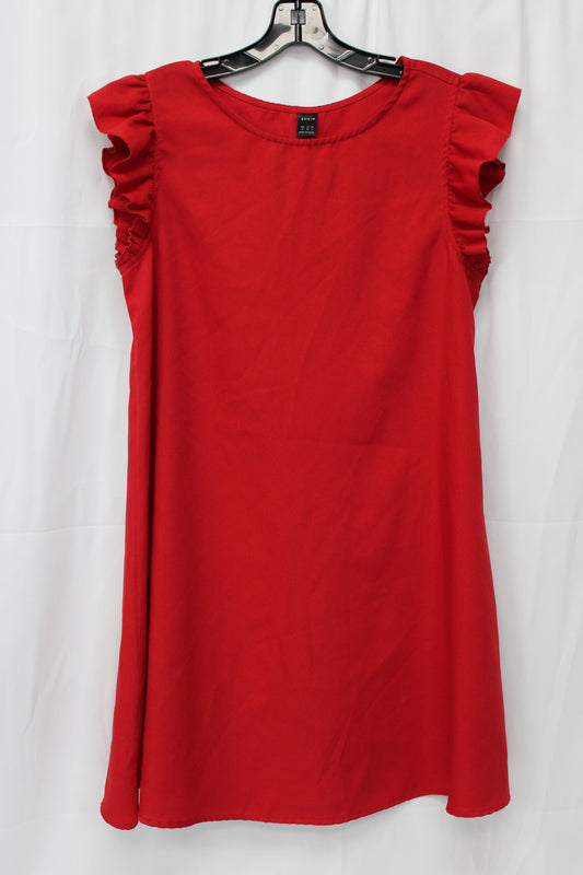 SHEIN Ruffled Short Sleeve Dress, Red, Women’s M