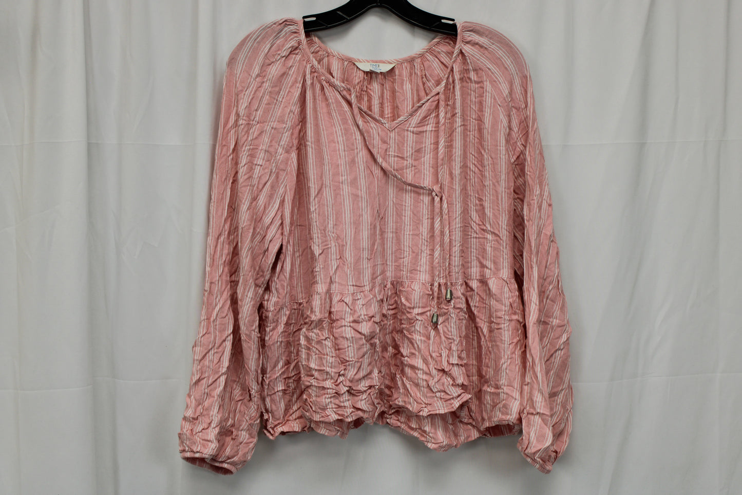 Time & Tru Long Sleeve Tie Front Blouse, Pink, Women’s L