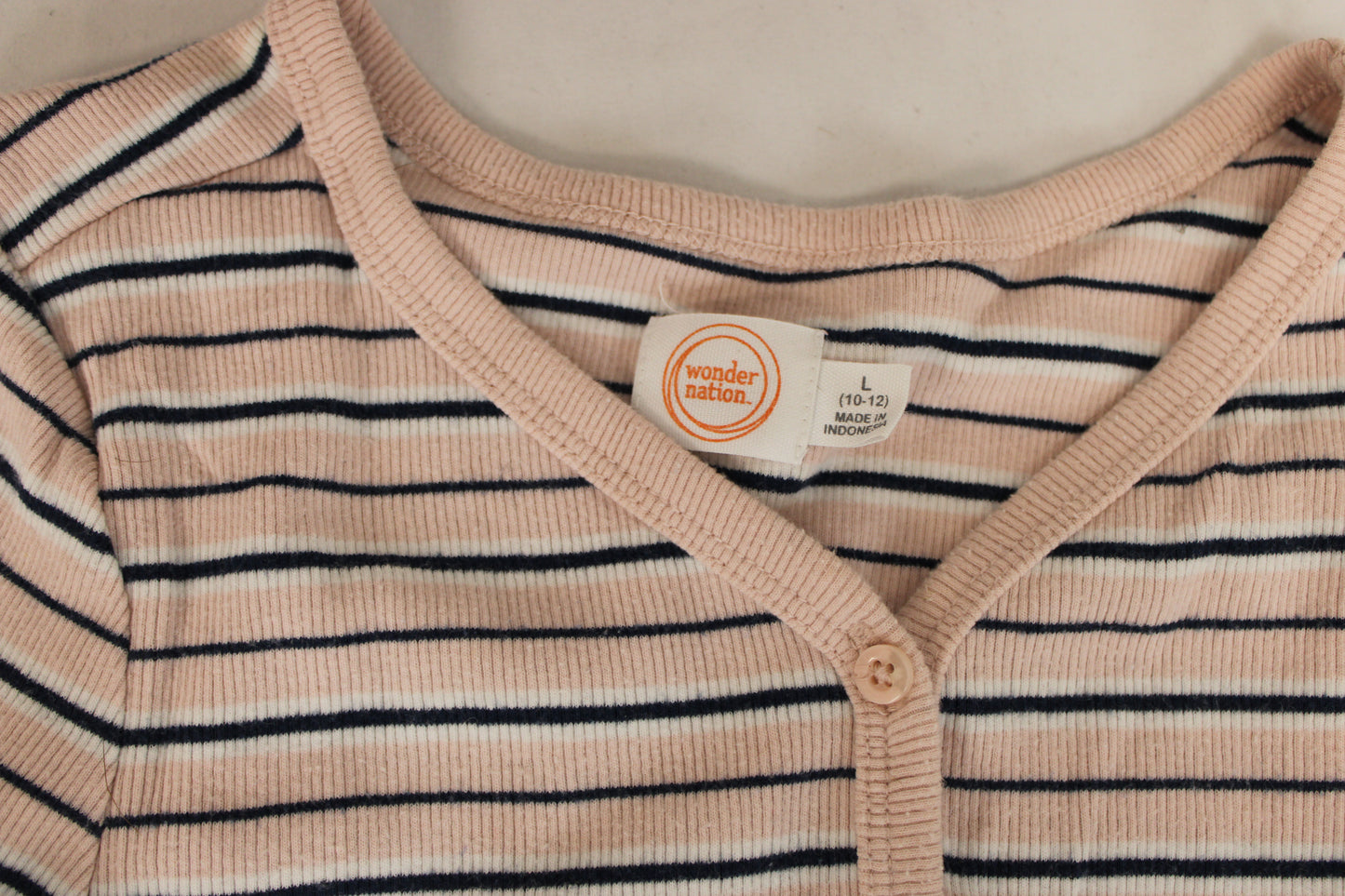 Wonder Nation Striped Button Up T-Shirt, Pink, Girls L
