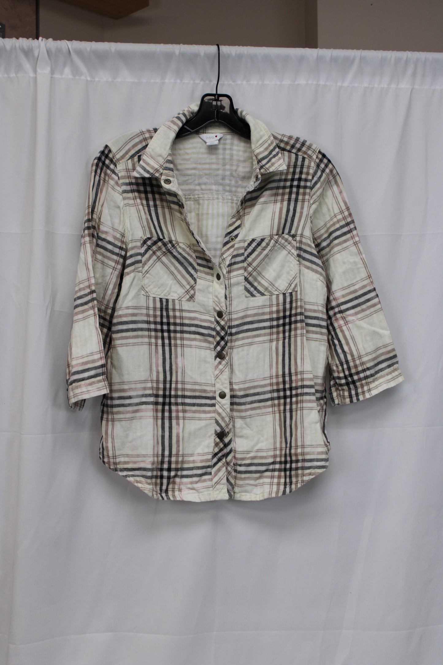 Intro Plaid Flannel, White/Brown, Women’s Petite M