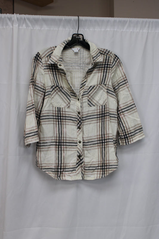 Intro Plaid Flannel, White/Brown, Women’s Petite M
