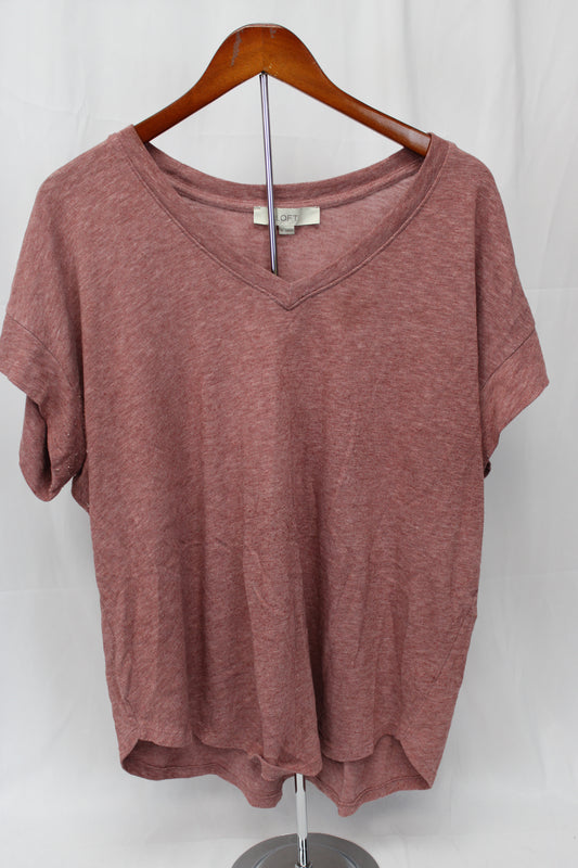 LOFT Everyday Short Sleeve V-Neck Shirt, Red, Women’s XL