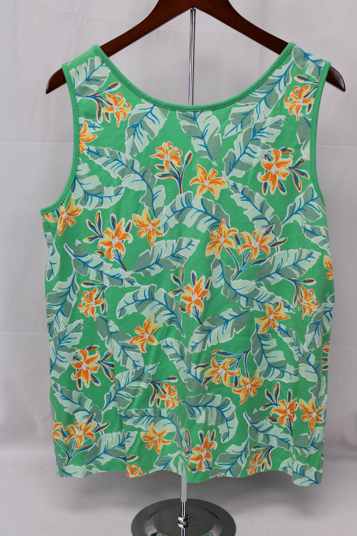 Land’s End Floral Tank Top, Green/Orange, Women’s XL