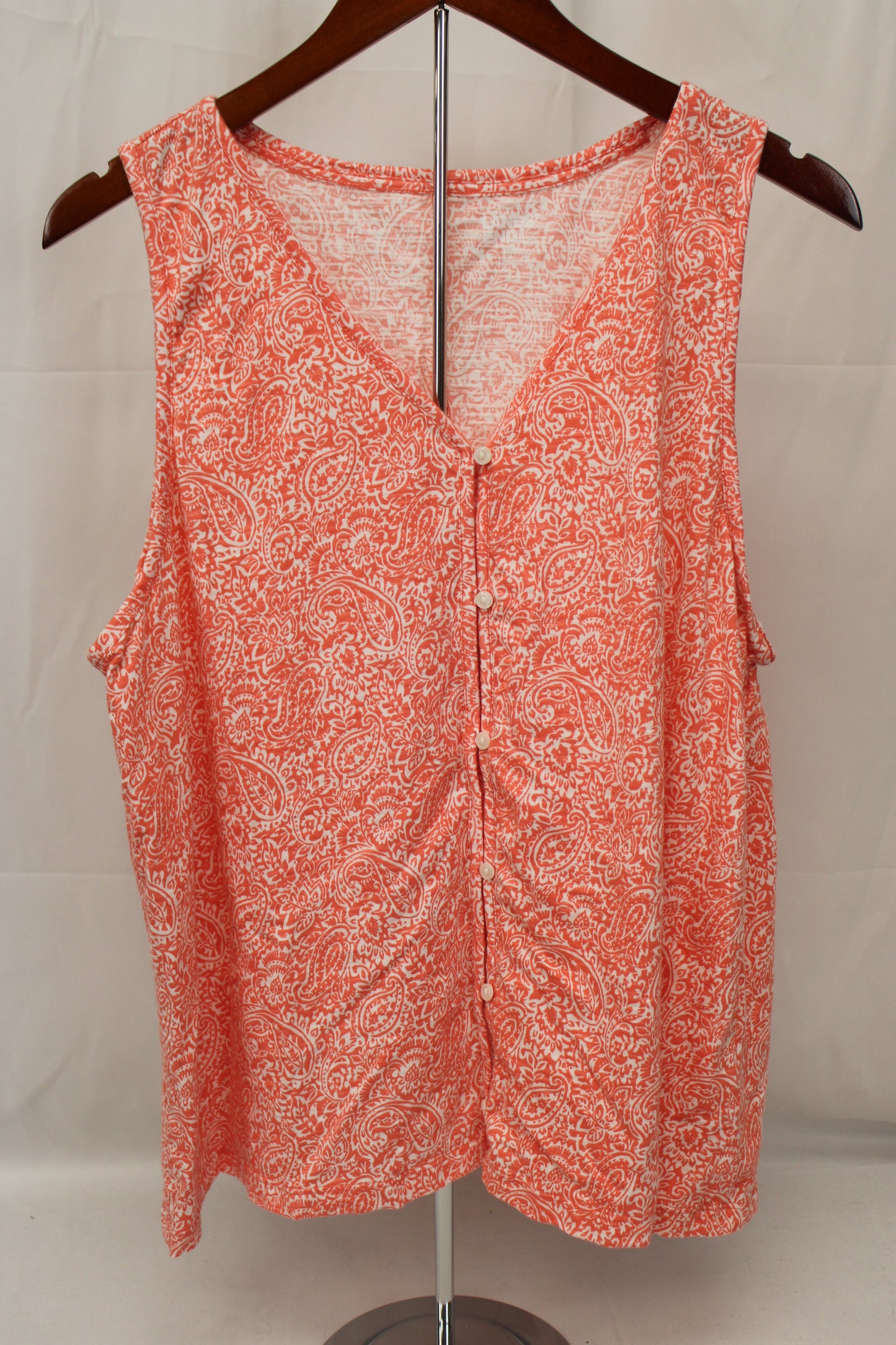 Land’s End Button Up Floral Tank Top, Coral, Women’s XL