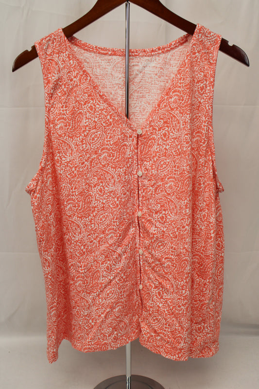 Land’s End Button Up Floral Tank Top, Coral, Women’s XL