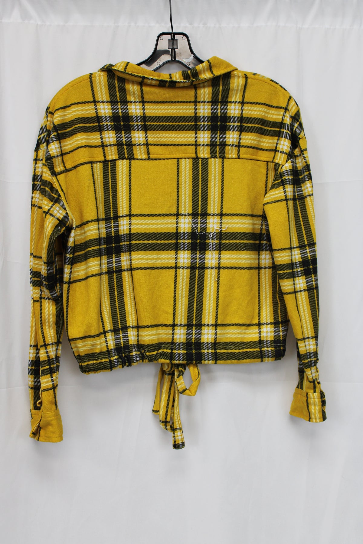 No Boundaries Long Sleeve Tie Flannel Top, Yellow/Black, Women’s M