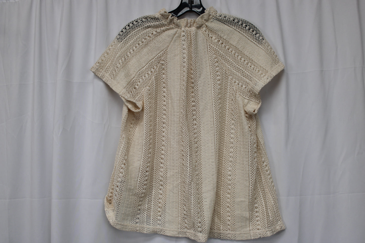 Women’s Woven Button Up Short Sleeve Blouse, Beige, L