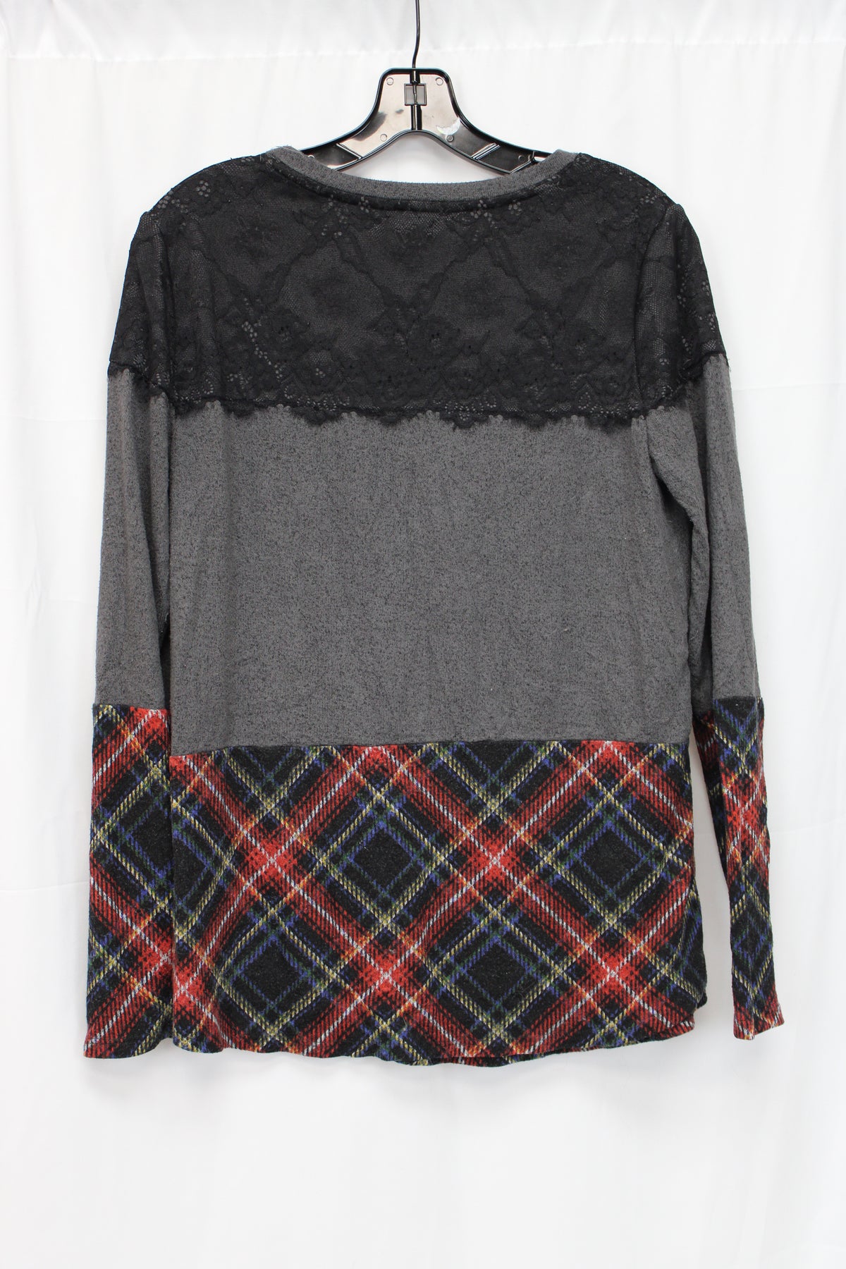 Maurices Long Sleeve Patterned Shirt, Gray, Women’s M