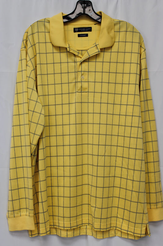 Oxford Golf Super Dry Cool Max Long Sleeve Plaid Shirt, Yellow, Men’s L