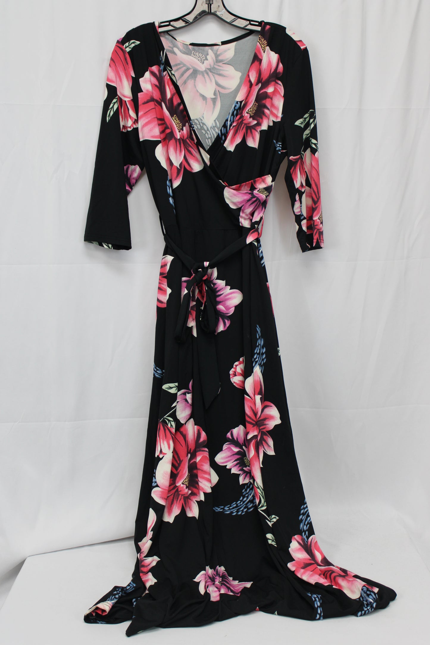 Women’s Floral Floor Length Dress, Black/Pink, S