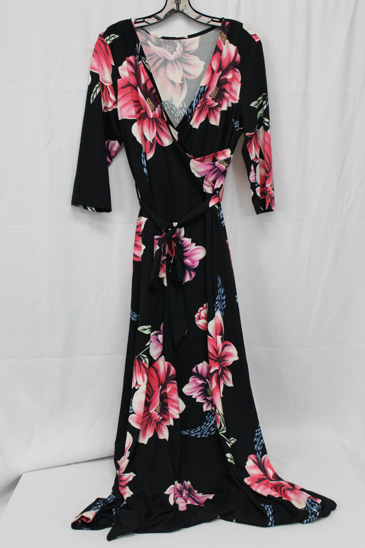 Women’s Floral Floor Length Dress, Black/Pink, S