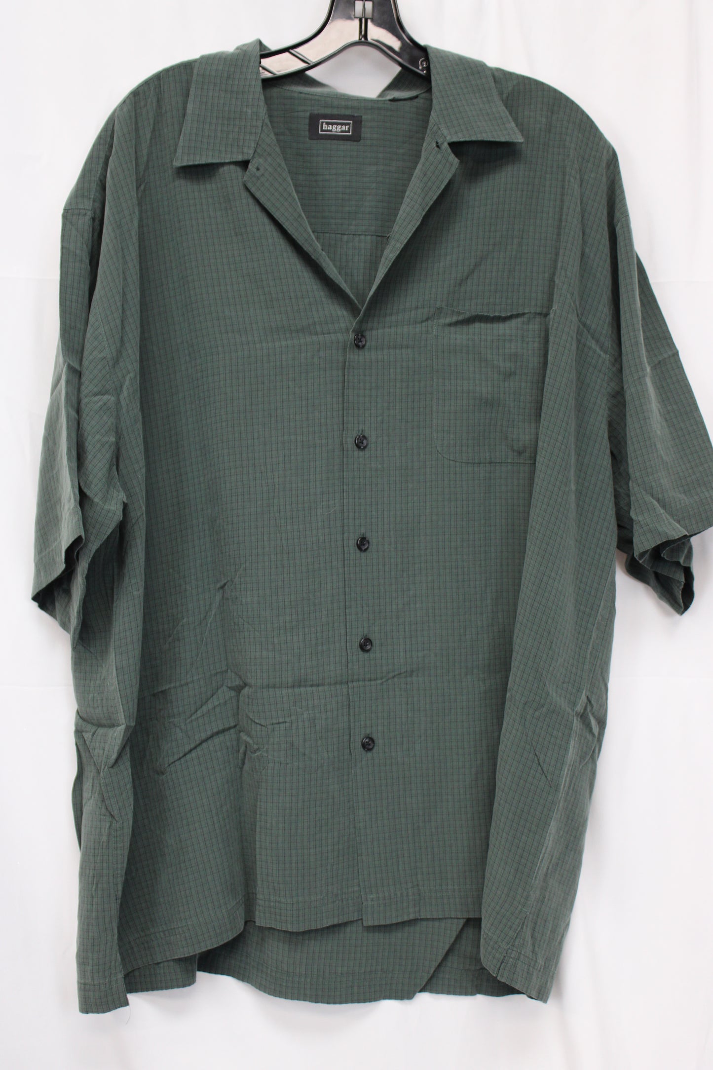 Haggar Short Sleeve Button Up Shirt, Green, Men’s XL