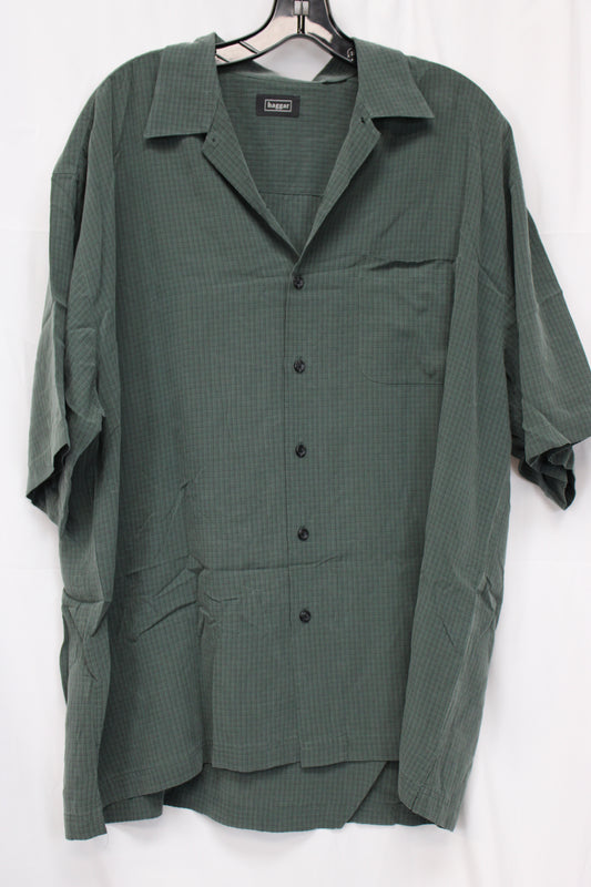 Haggar Short Sleeve Button Up Shirt, Green, Men’s XL