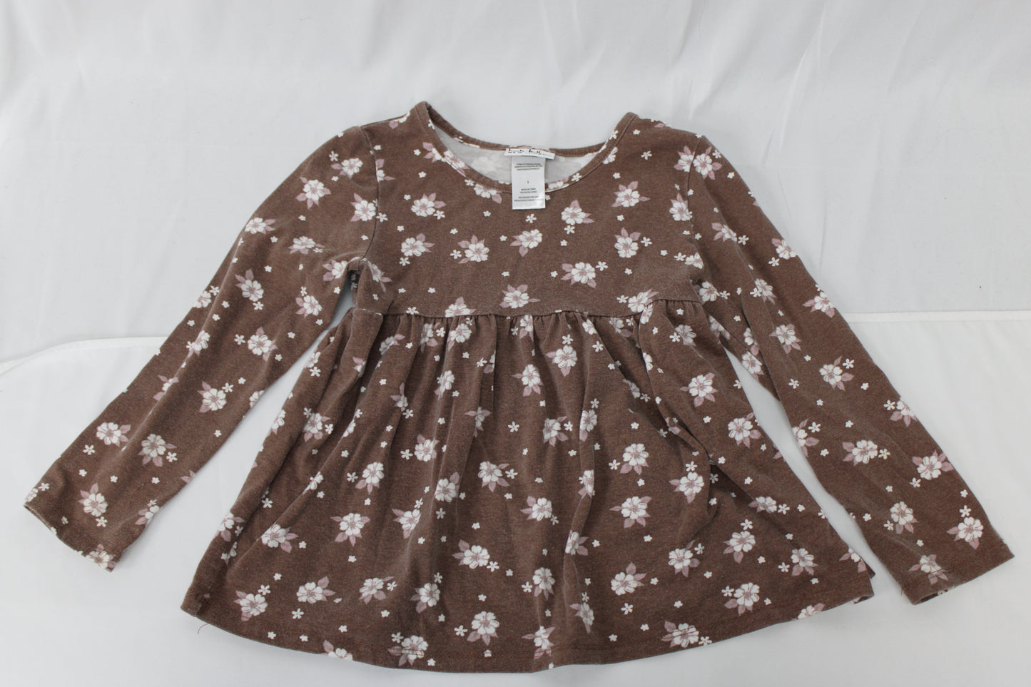 Nicole Miller Long Sleeve Brown Floral Top, Youth 5